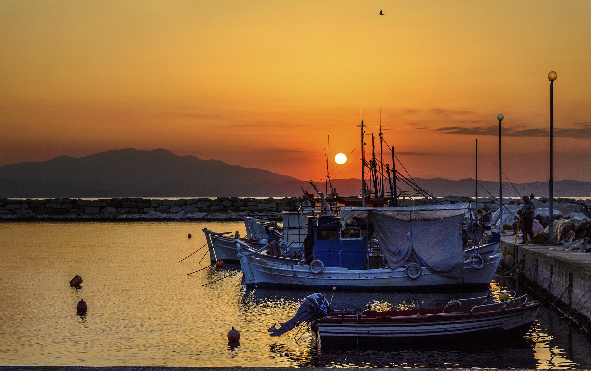 thassos greece sunset boats