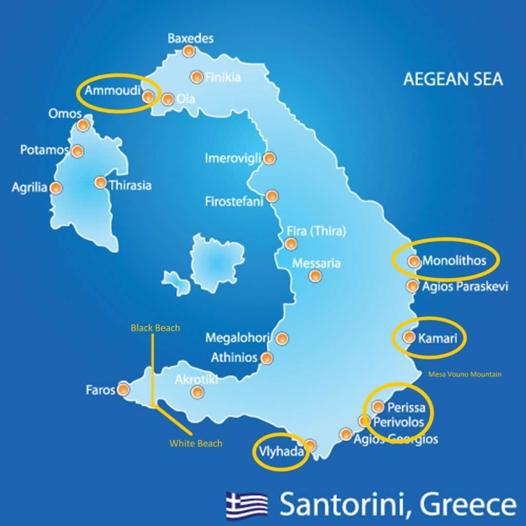 Santorini map black beaches